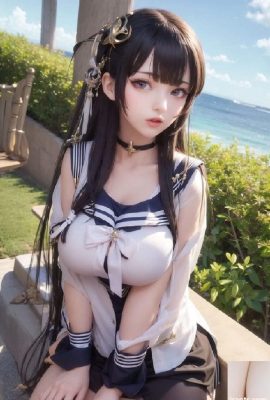 Imej Cantik Dijana AI bagi gadis sekolah Jepun Berpayudara Besar dalam Pakaian Seragam Seksi