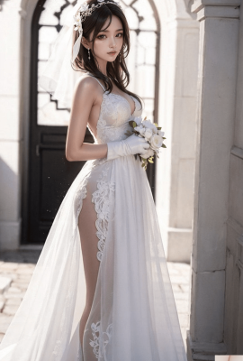 Gaun pengantin putih tulen-1080