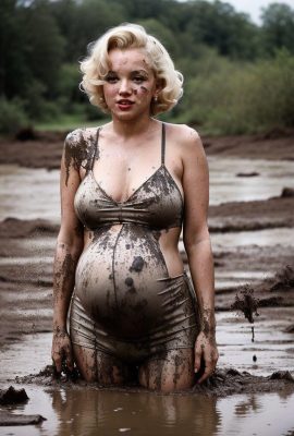 Marilyn hamil dalam lumpur (Dihasilkan AI)