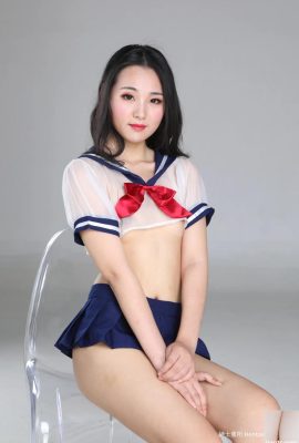 Model Cina Ran Ran berkain kasa putih, set pemotretan peribadi seksi (warna garisan) -03 (100P)