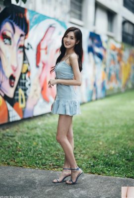 (Kaki cantik tambahan) Model cantik berkaki panjang Zhang Yun dalam skirt pendek biru, tumit tinggi, kaki cantik (53p)