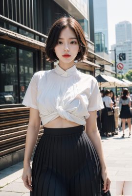 Skirt berlipat hitam dan putih